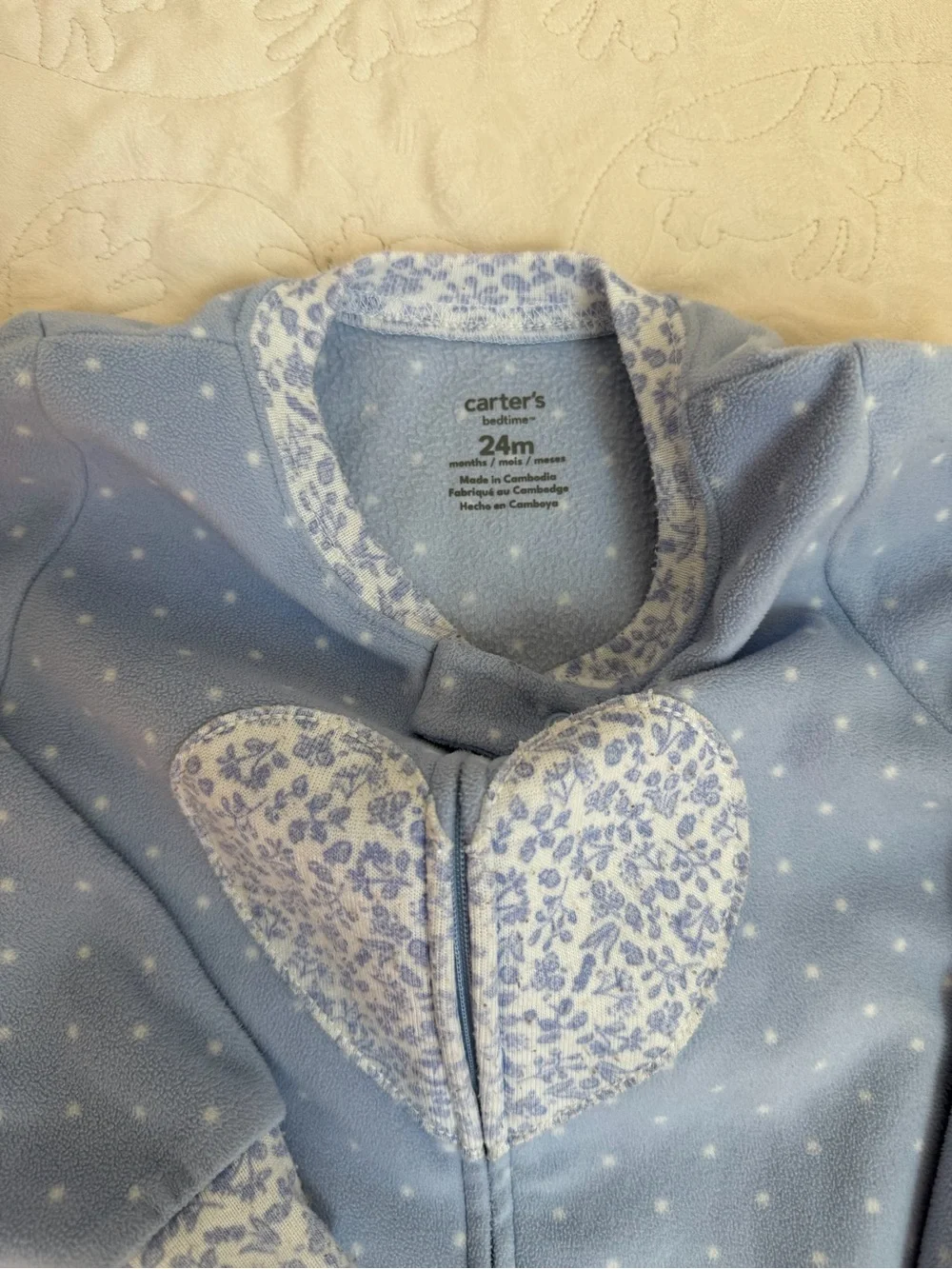 3/$15 | Carter's Baby Blue Heart and floral Print Footed One-Piece PJ